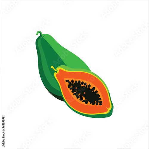 papaya fruit vitamin A isolated on white background, flat color cartoon style vector design