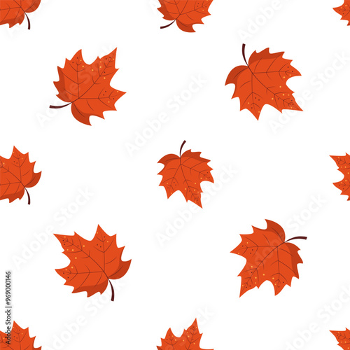 Seamless pattern with Autumn maple leaf. Red foliage is a symbol of fall. Flat vector repeating background isolated on white