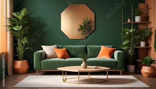 Photo modern style interior room 3d illustration Interior frame living room with colorful white sofa,led with blank frame