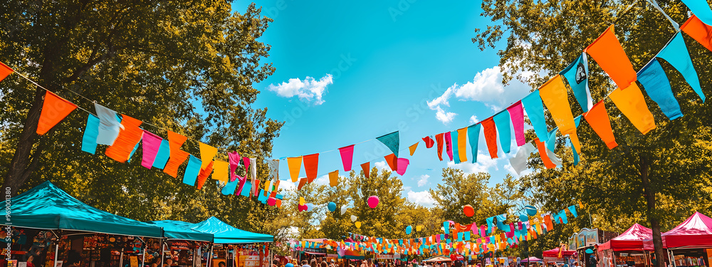 Obraz premium Outdoor Summer Fair with Colorful Banners