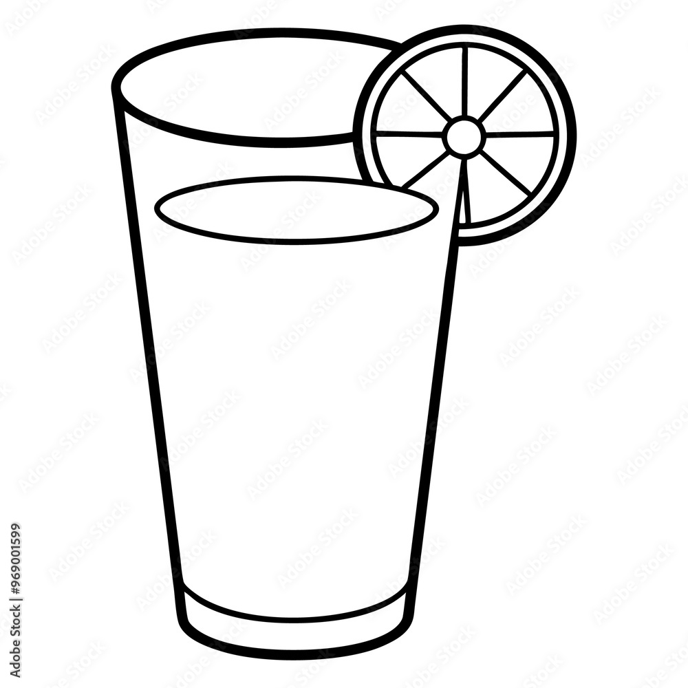 glass with lemon juice outline coloring book page line art drawing
