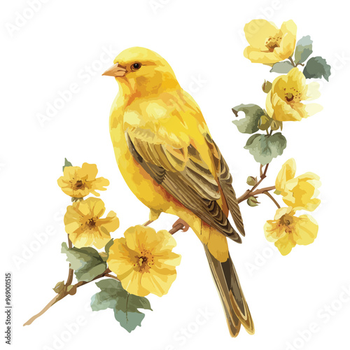 Canary Floral Hand-drawn Watercolor Illustration Isolated