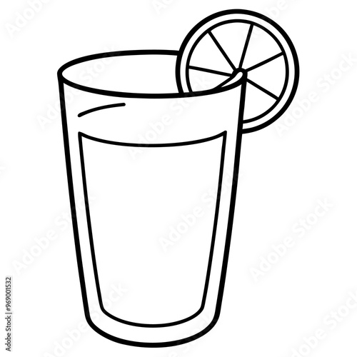 glass with lemon juice outline coloring book page line art drawing
