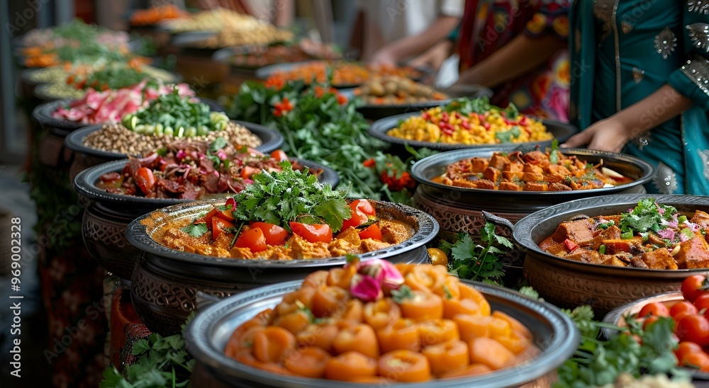 A buffet table displaying a variety of dishes, including appetizers. A buffet table displaying a variety of dishes, including appetizers.