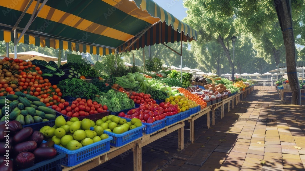 Fototapeta premium Local farmer's market with colorful produce stands