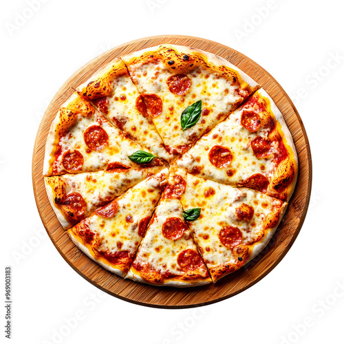 Sizzling Cheese Pizza on a Wooden Plate, Perfectly Isolated on a Transparent Background  Perfect for Product Promotions, Posts, and Banner Designs
 photo