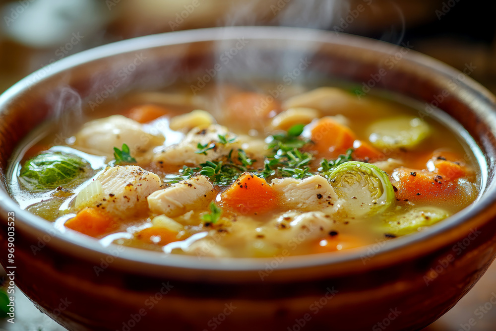 Brussels sprouts soup with chicken . AI generative, Brussels sprouts soup with chicken . AI generative,