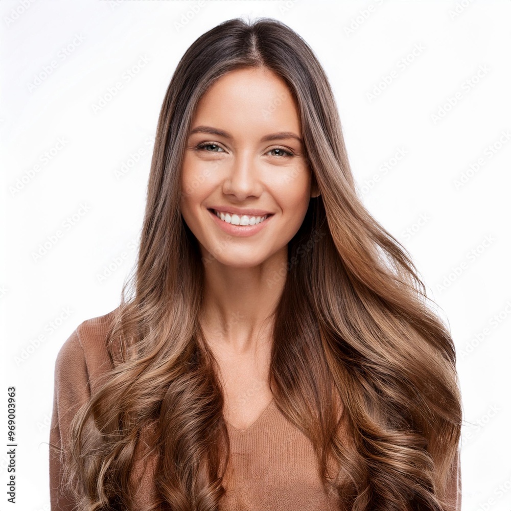 Smiling Beautiful Woman with Long Hair Isolated on White Background Smiling Beautiful Woman with Long Hair Isolated on White Background