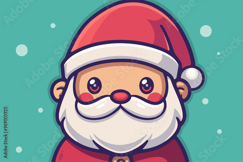 Adorable cartoon Santa with rosy cheeks and a red hat, festive holiday designs