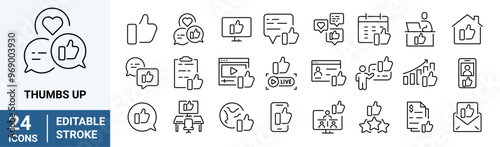 Thumb-up icon set. like, favorite, admire, endorse. Editable Vector Stroke