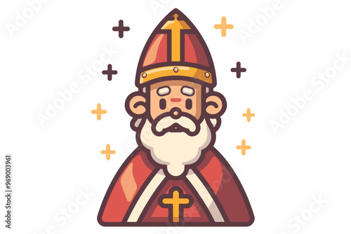 Festive Saint Nicholas cartoon with a bishops staff, bringing traditional holiday cheer to your designs