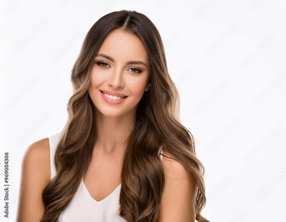 Smiling Beautiful Woman with Long Hair Isolated on White Background Smiling Beautiful Woman with Long Hair Isolated on White Background