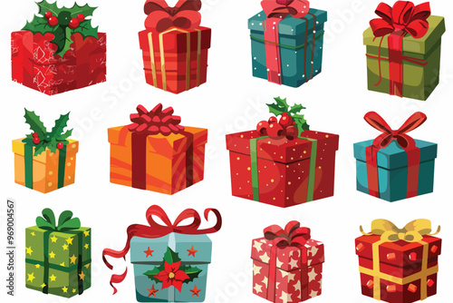 Christmas Gifts and Ribbons Isolated Clipart