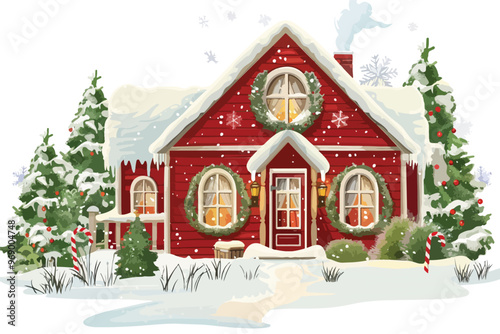 Christmas Home Clipart Isolated on White Background