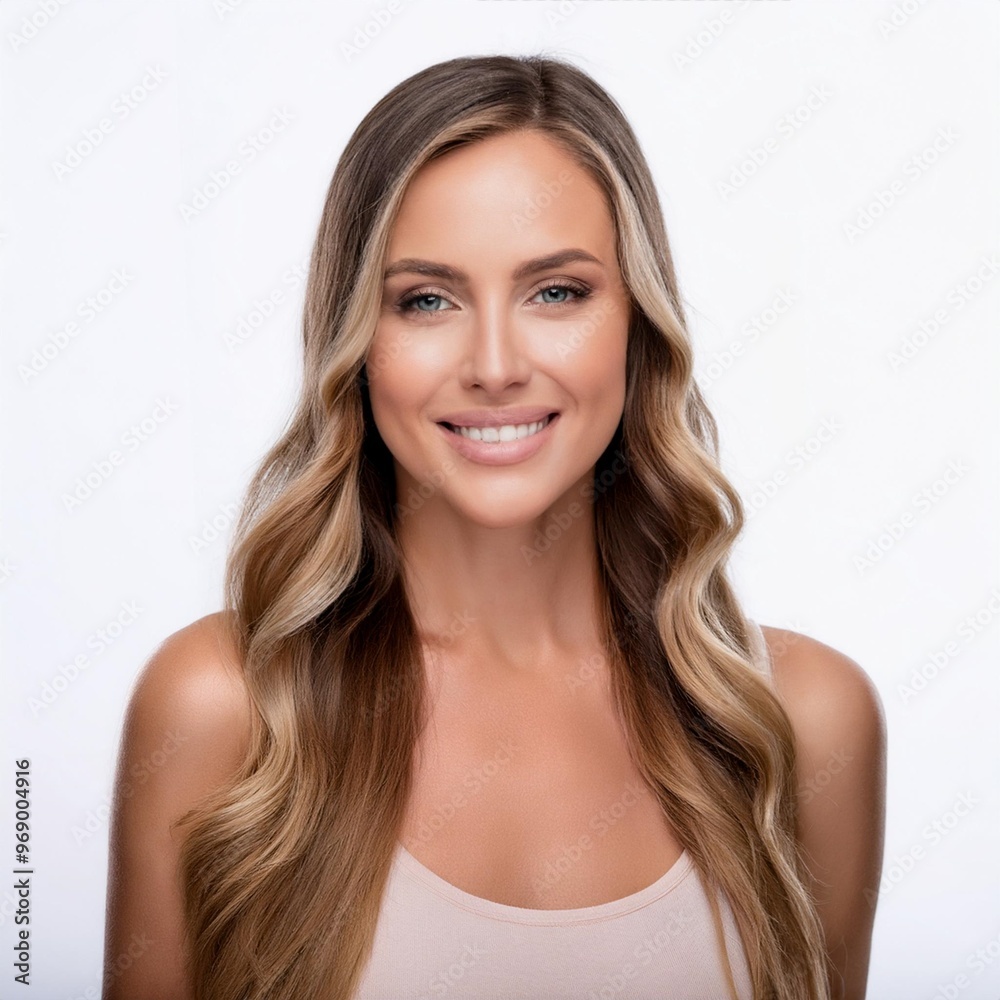 Smiling Beautiful Woman with Long Hair Isolated on White Background Smiling Beautiful Woman with Long Hair Isolated on White Background