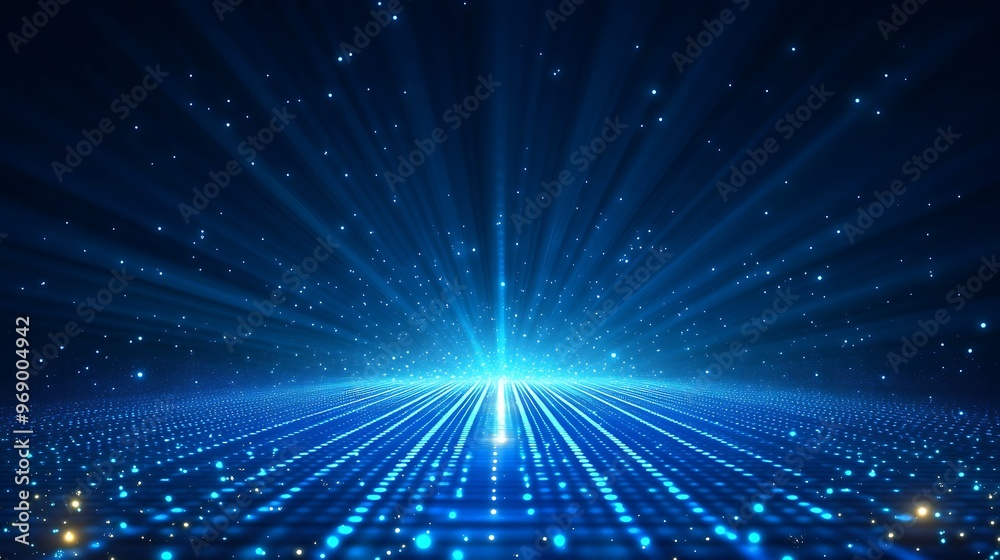 Abstract blue background with light rays and glowing particles, perfect for technology, digital art, or futuristic themes. Abstract blue background with light rays and glowing particles, perfect for technology, digital art, or futuristic themes.