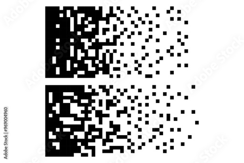 Dissolve pixel disperse blocks. Dust fragment, broken dots texture. Fractured disperse. Mosaic filled square dotted abstract pattern