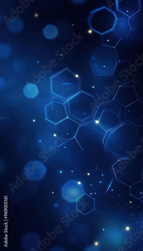 Abstract Blue Hexagon Pattern with Glowing Lights