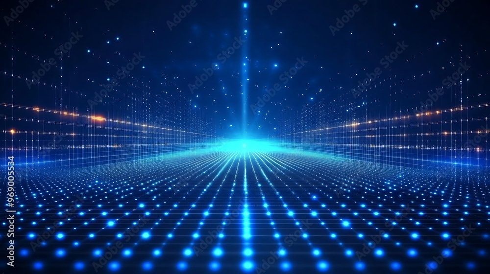 Abstract digital background featuring glowing dots and light beams, creating a futuristic and immersive atmosphere. Abstract digital background featuring glowing dots and light beams, creating a futuristic and immersive atmosphere.