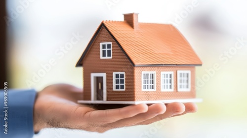 A person holds a miniature house, symbolizing homeownership, investment, and the dream of owning property.