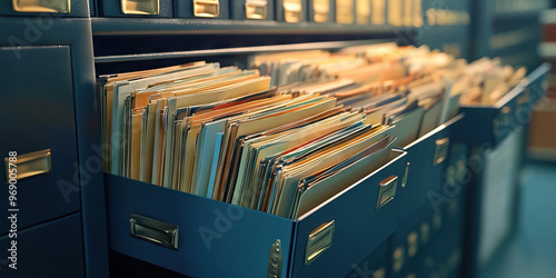 Secret Files: A metal file cabinet, overflowing with classified documents. photo