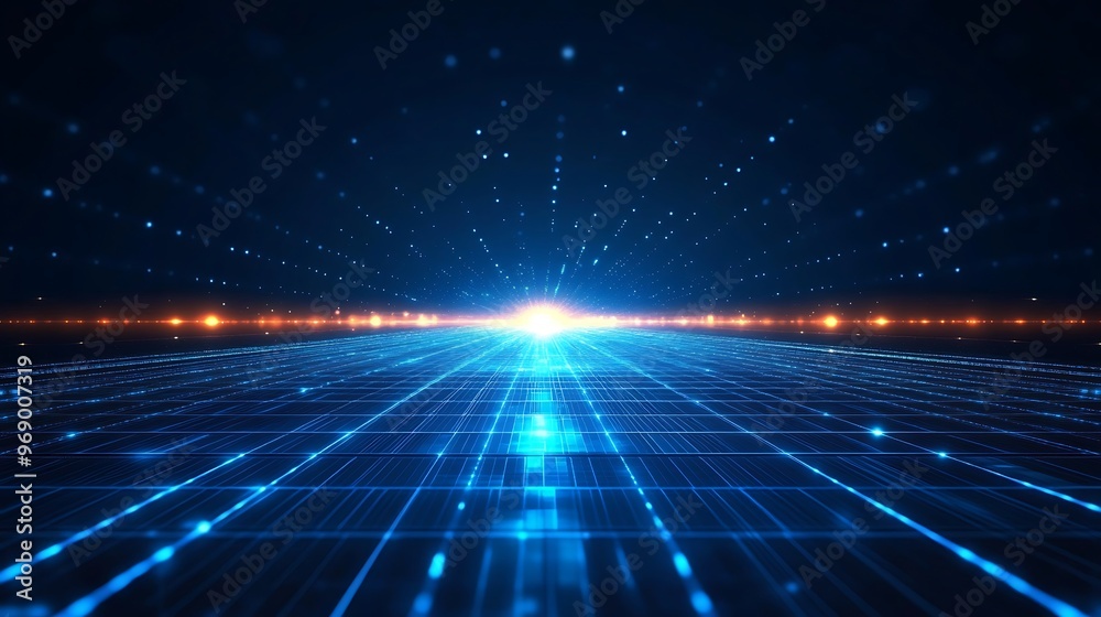 Abstract digital landscape with glowing lines and particles, creating a futuristic and dynamic visual effect. Abstract digital landscape with glowing lines and particles, creating a futuristic and dynamic visual effect.