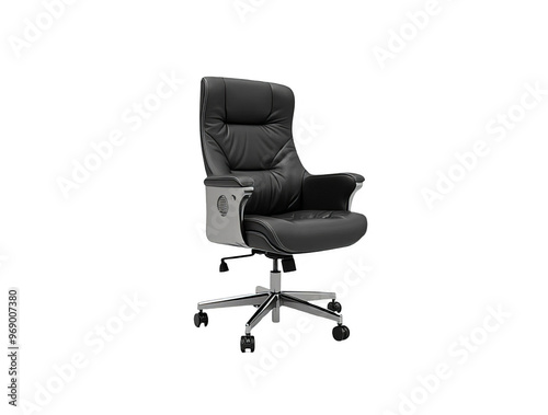 Executive Office Chair with Leather Upholstery Isolated on White or Transparent PNG