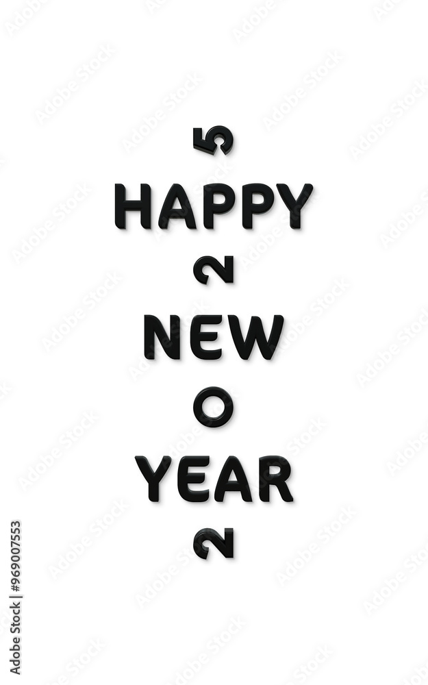 Fototapeta premium Happy new year 2025 card - black text on white background - minimalist