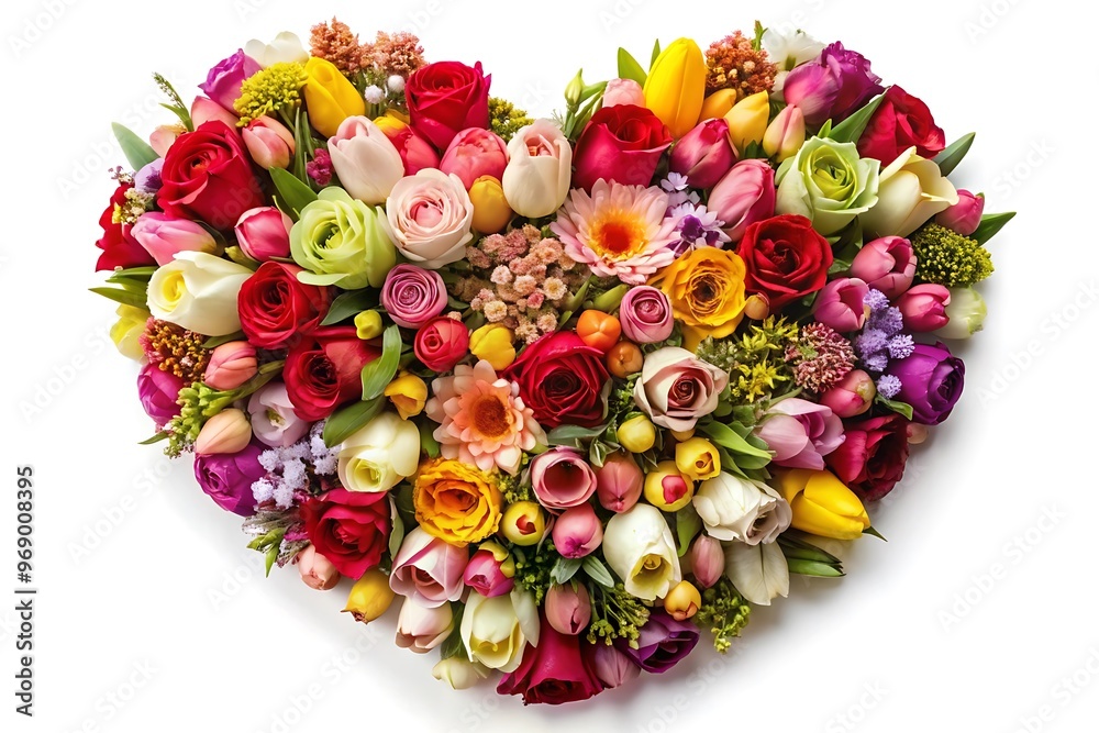 elegant design of a heart shaped arrangement made entirely of various vibrant and romantic flowers elegant design of a heart shaped arrangement made entirely of various vibrant and romantic flowers