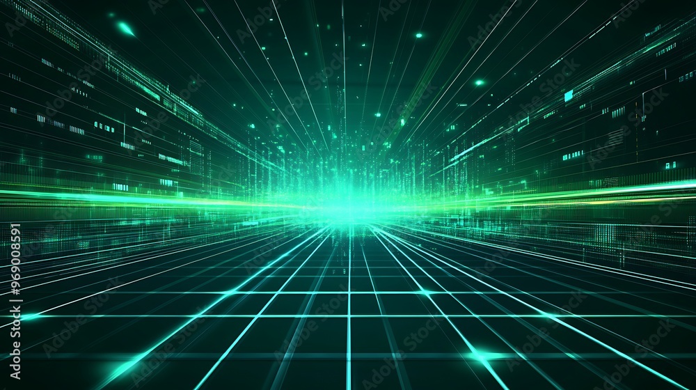 Abstract futuristic landscape with glowing lines and digital patterns, ideal for tech, science, and virtual themes. Abstract futuristic landscape with glowing lines and digital patterns, ideal for tech, science, and virtual themes.