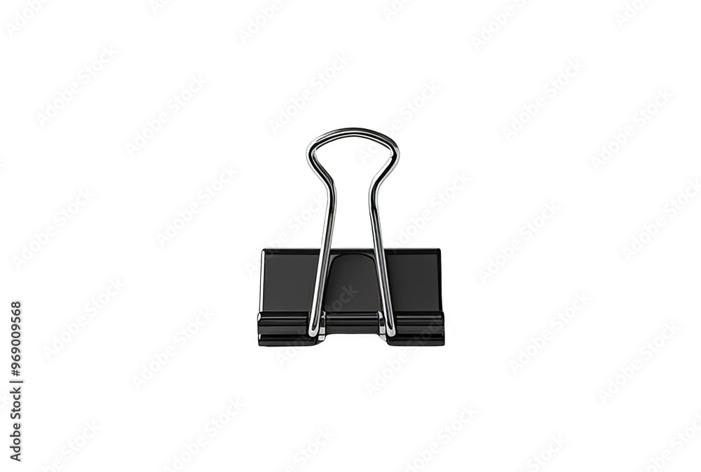 Metal Binder Clip Office Supply Isolated on White or Transparent PNG, Paper Organizing Tool