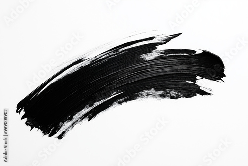 bright black brush stroke of paint on white background