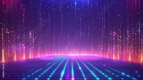 Colorful abstract background with vibrant lights and glowing grid  perfect for futuristic themes and digital designs.