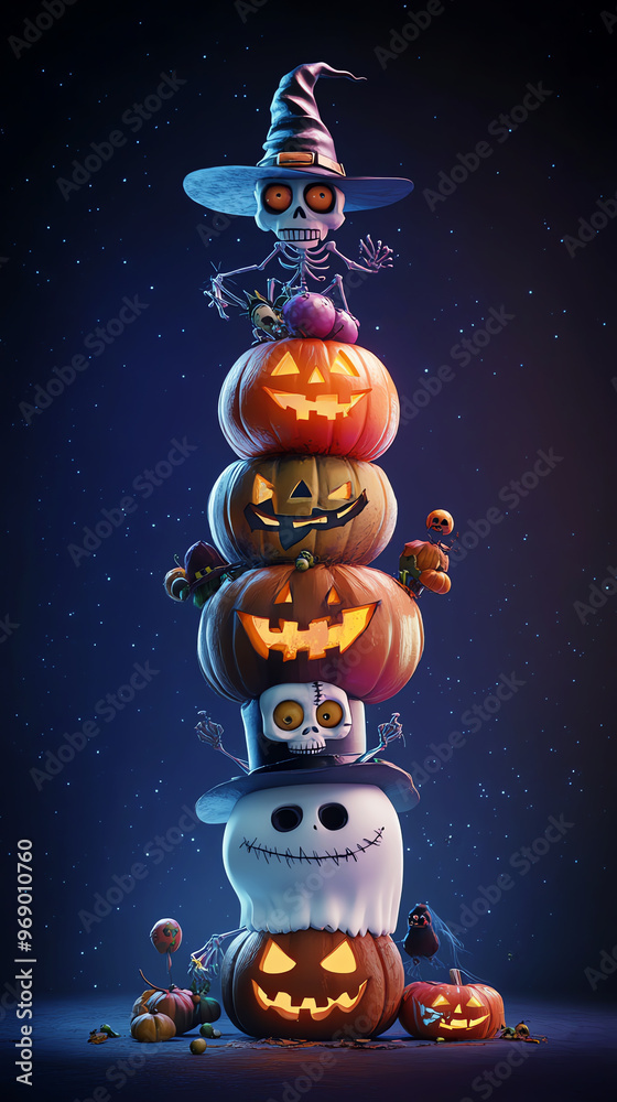 Fototapeta premium stack of Halloween characters, AI generated