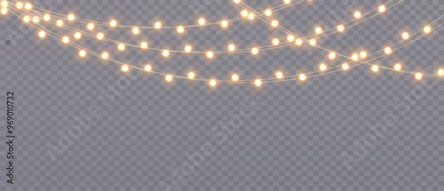 Vector Christmas lights on a transparent background. Christmas light PNG. Set of Christmas glowing garlands. For advertising invitations, web banners, postcards. Vector. Christmas decoration, LED lam