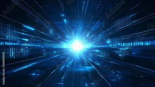 Dynamic blue light burst creating a sense of speed and energy  perfect for technology and digital innovation themes.