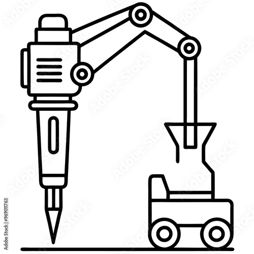 hydraulic breaker machine outline coloring book page line art drawing