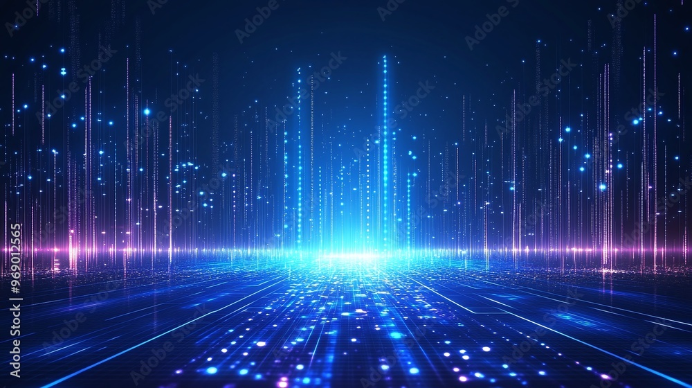 Futuristic abstract background with vibrant blue lights and glowing lines, ideal for tech and digital themes. Futuristic abstract background with vibrant blue lights and glowing lines, ideal for tech and digital themes.