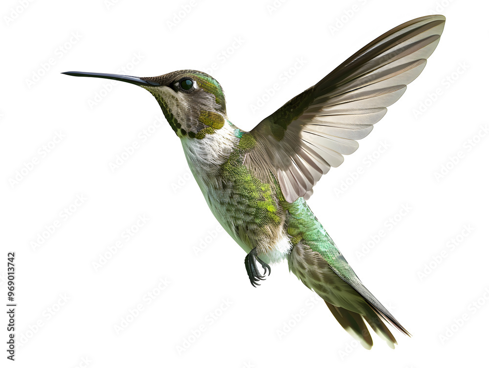 Fototapeta premium Beautiful bright colorful hummingbird in flight. Neural network AI generated art