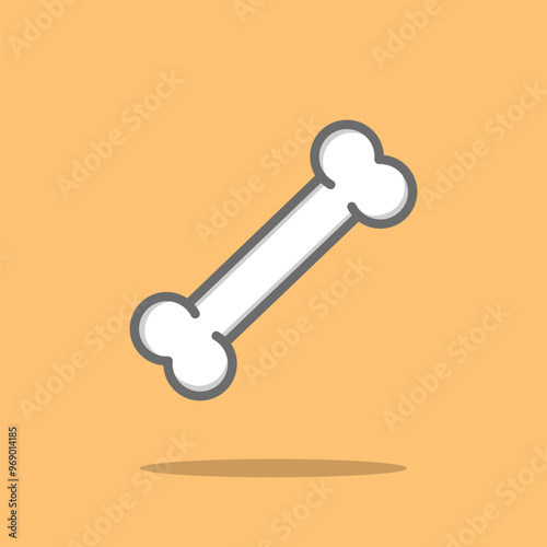 Cartoon bone illustration with a white fill and grey outline on an orange background. Simple, minimalist, and playful design, ideal for pet or Halloween related themes.