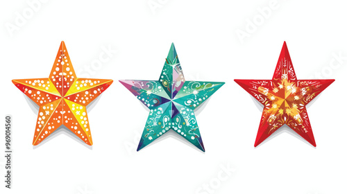 Christmas Star Icons Set Isolated on White Background