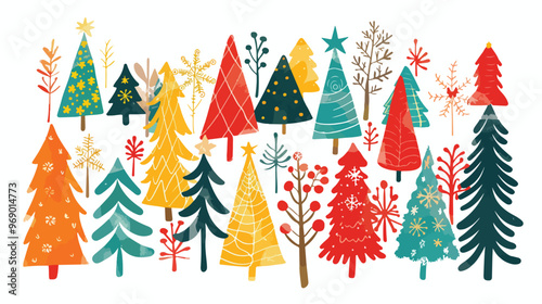 Vibrant Christmas Trees Flat Vector Background