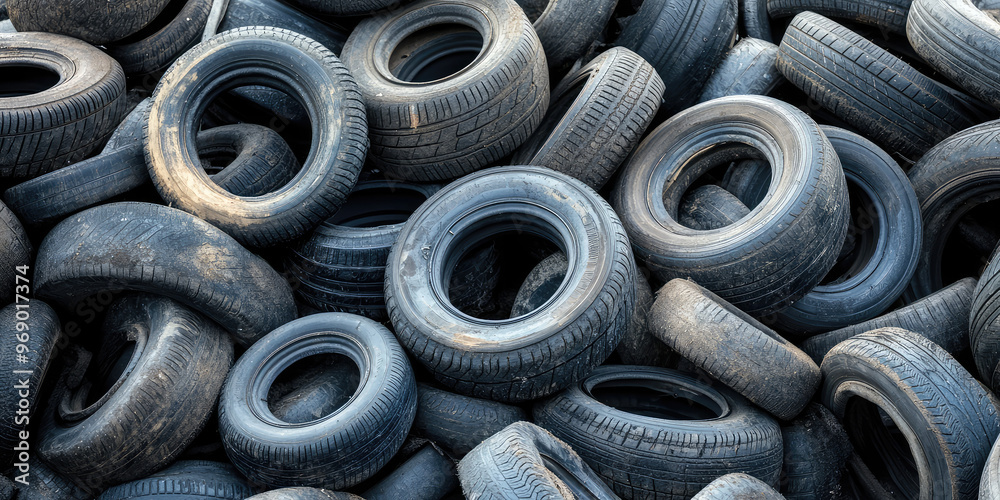 Pile Of Old Dirty Tires. A landfill, a mountain of tires. Recycling and disposal of rubber Pile Of Old Dirty Tires. A landfill, a mountain of tires. Recycling and disposal of rubber