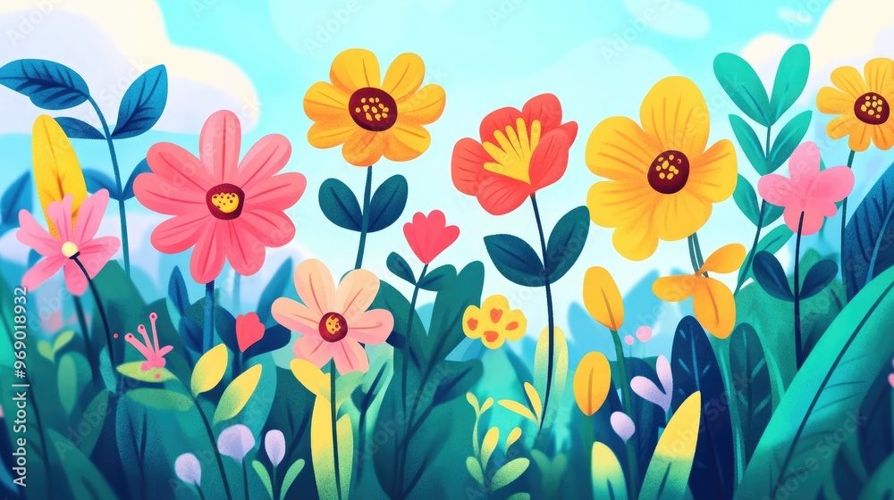 Cheerful and vibrant flower illustration in a 2D cartoon style Cheerful and vibrant flower illustration in a 2D cartoon style