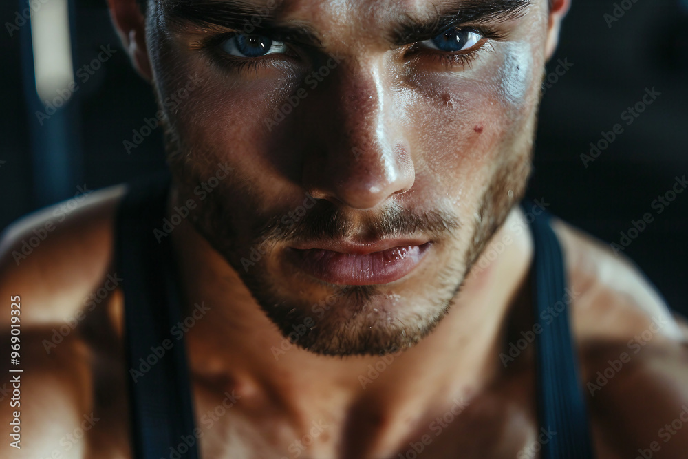 Focused motivated persistent sports person man woman sweating gym outdoor stadium training, Generative AI