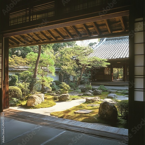 The Ox-Herding Garden viewed from inside Enkouji. photo