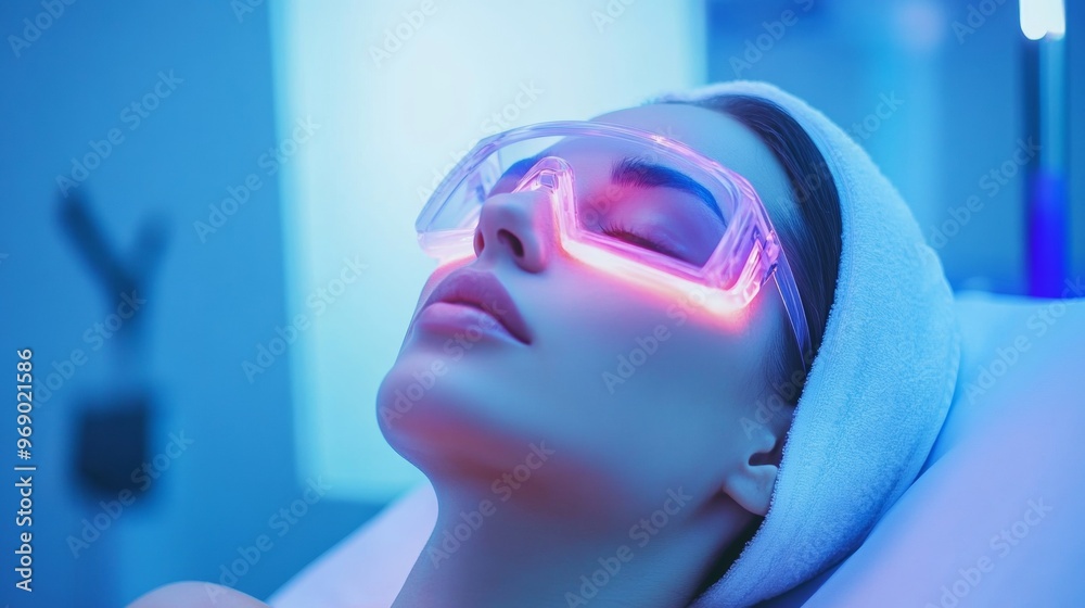 A woman wearing pink glasses is laying down on a bed A woman wearing pink glasses is laying down on a bed