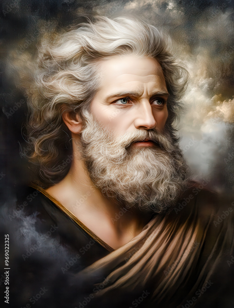 Zeus, the Mighty Greek God of Thunder in Majestic Pose Amidst the ...