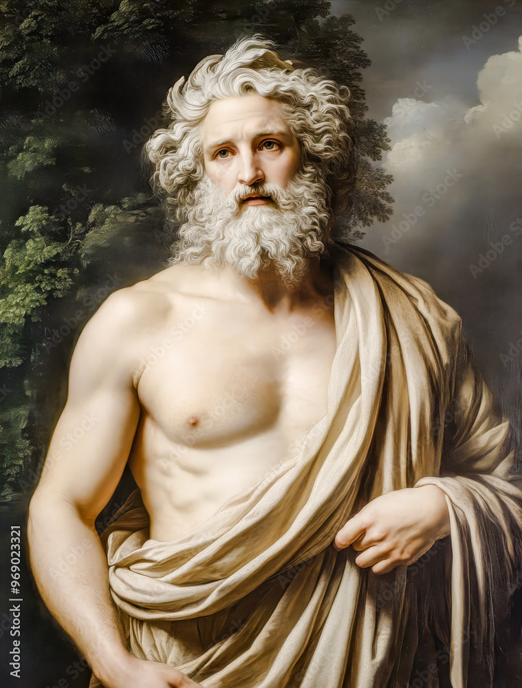 Zeus, the Mighty Greek God of Thunder in Majestic Pose Amidst the ...