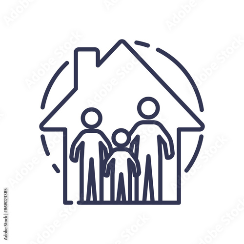 Illustration of a family inside a house symbolizing community, unity, and home.